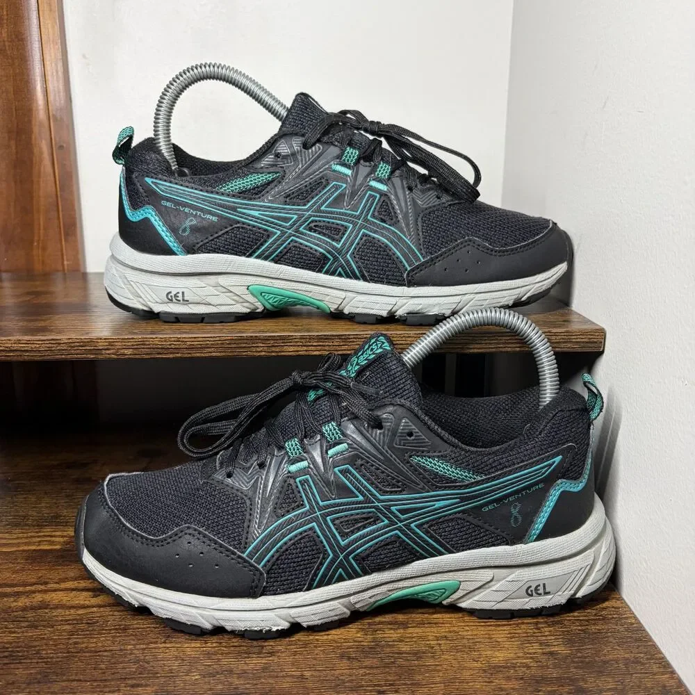 Size 7 Womens - Asics GEL-Venture 8 Trail Running Shoes Black/Teal